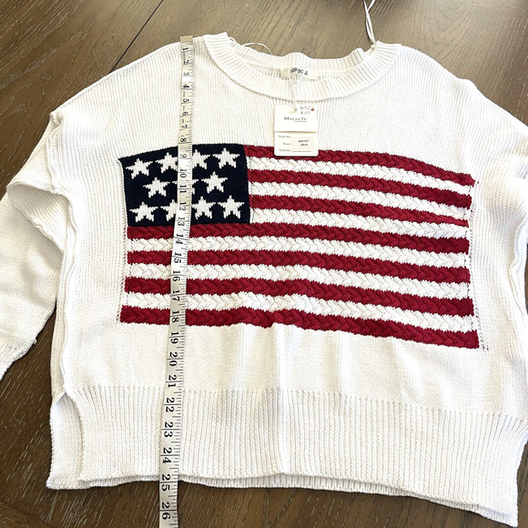 Miracle Sweater Womens Extra Small White Flag Patriotic Drop Shoulder - Picture 9 of 10